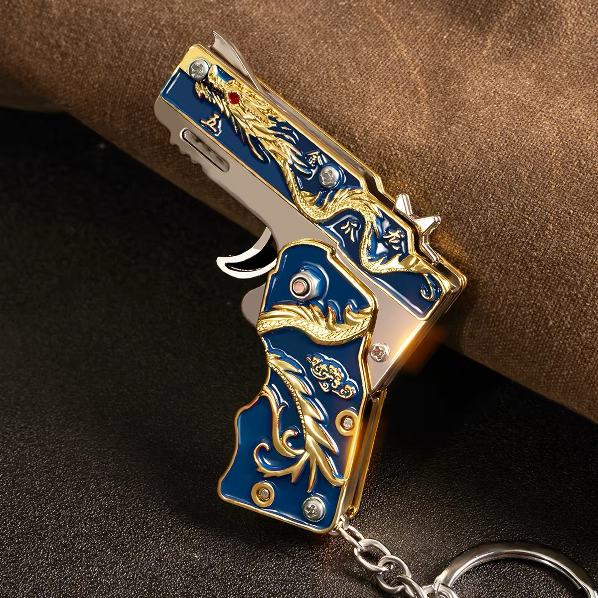 Foldable Mini Alloy Rubber Band Gun Toy Keychain