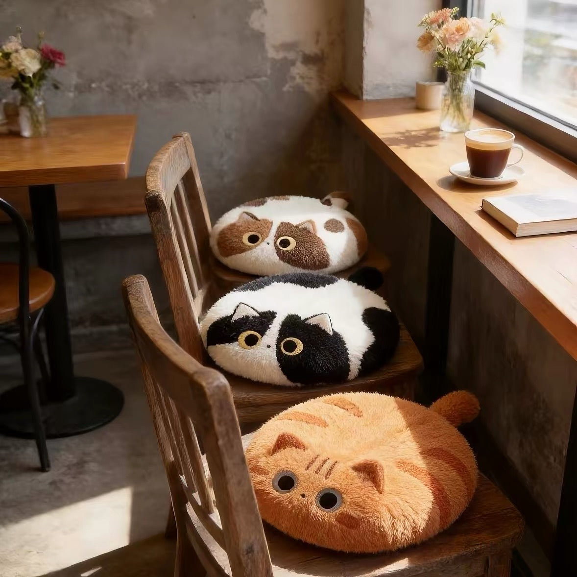 Round Cat Plush Chair Pad Floor Cushion