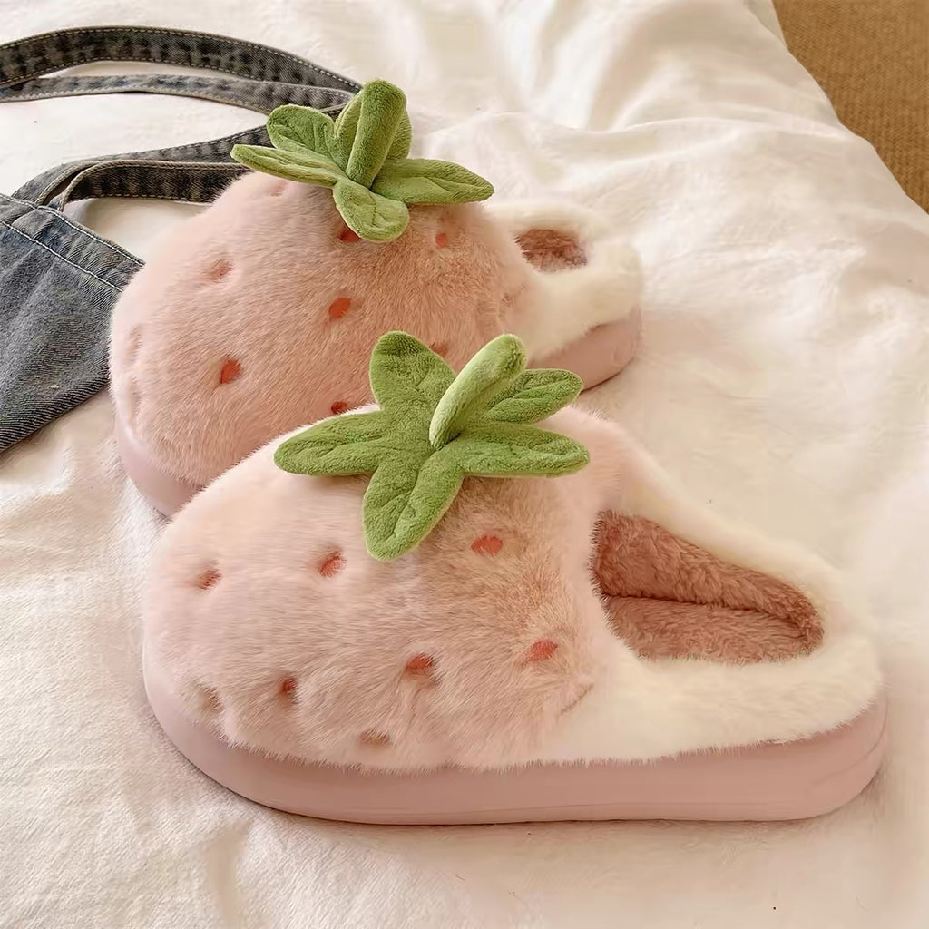 Strawberry Plush Slippers