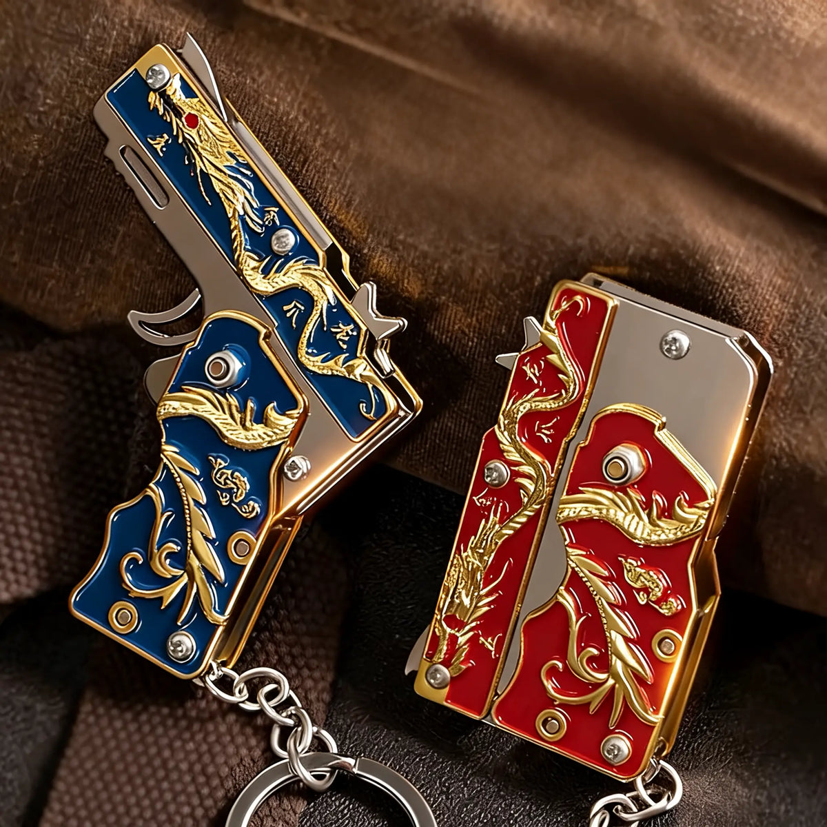 Foldable Mini Alloy Rubber Band Gun Toy Keychain