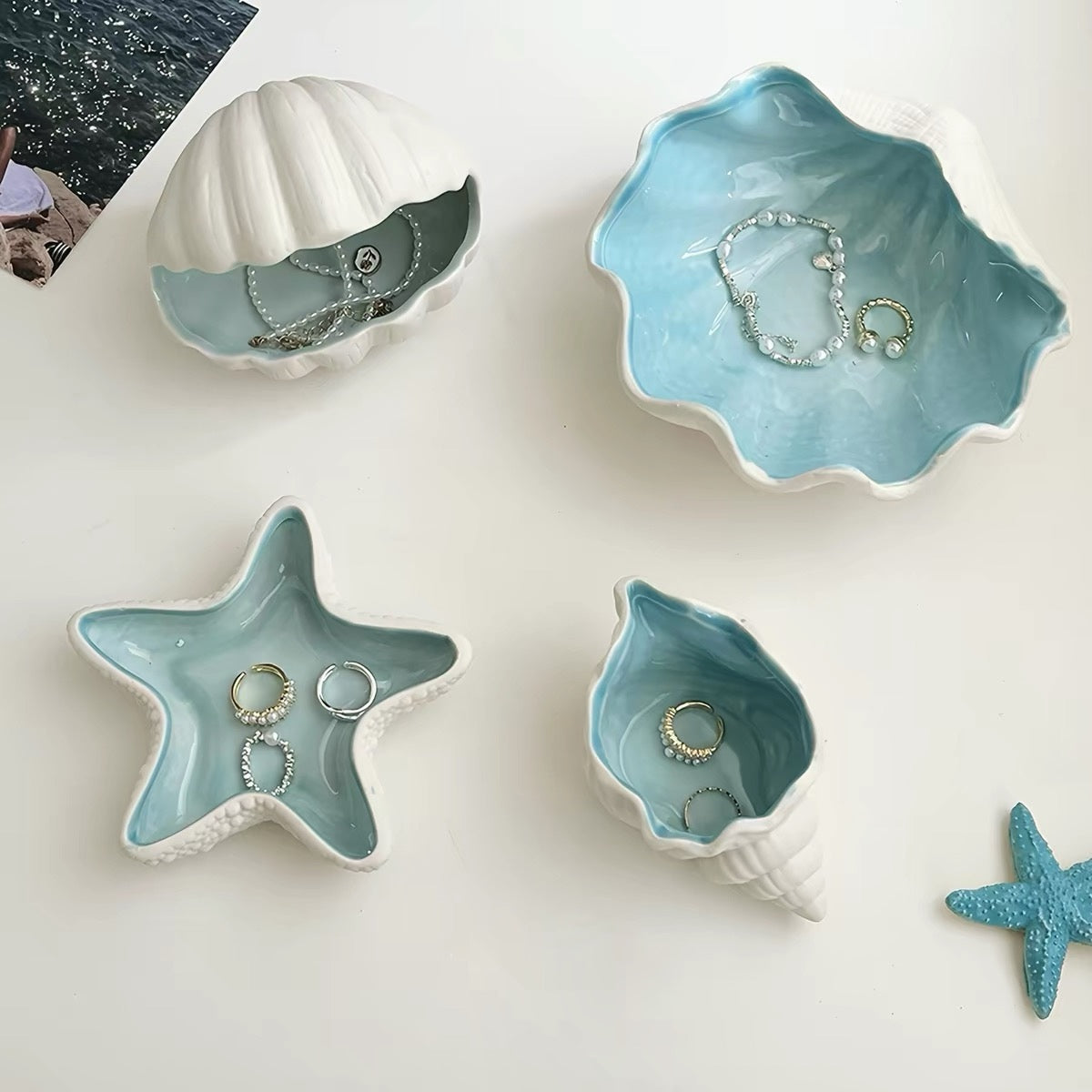 Sea Shell Ceramic Decorative Trinket Trays