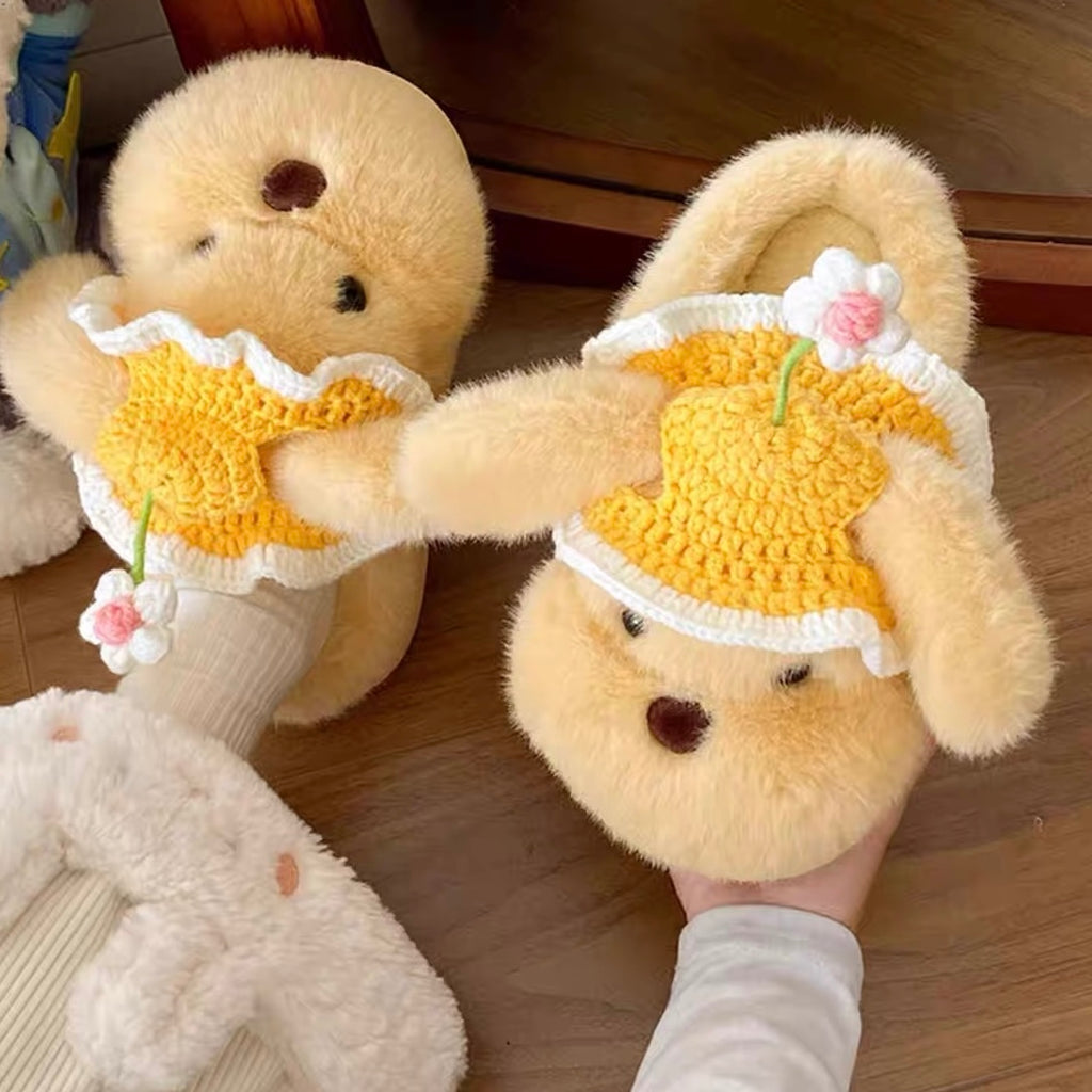 Daisy Puppy Plush Slippers