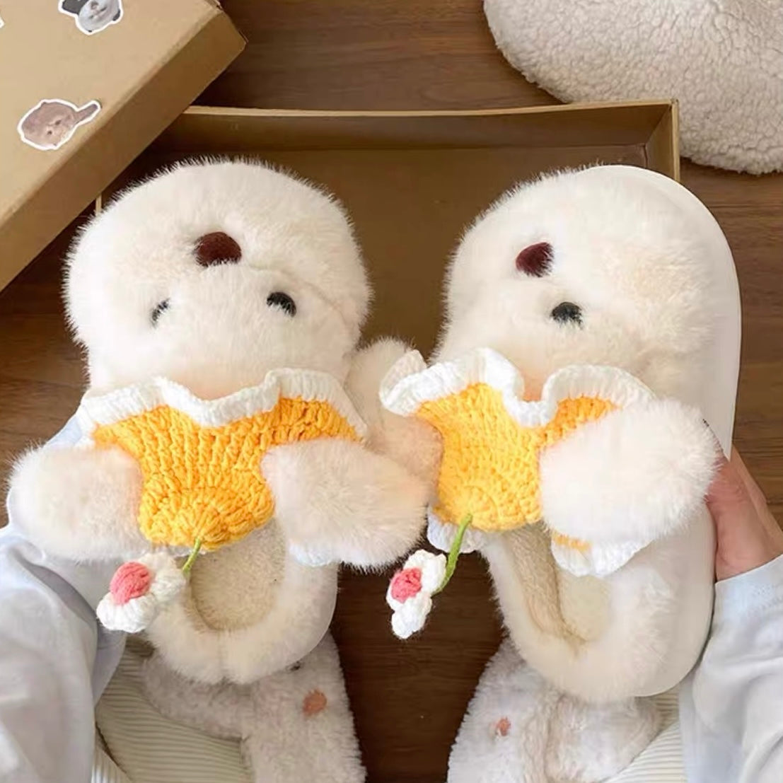 Daisy Puppy Plush Slippers