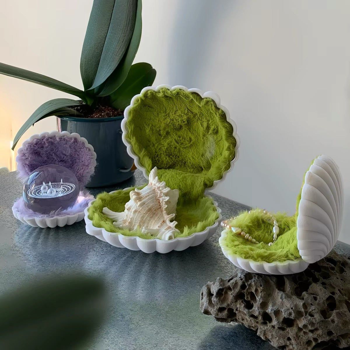 Plush Clam Decorative Tray Trinket Storage