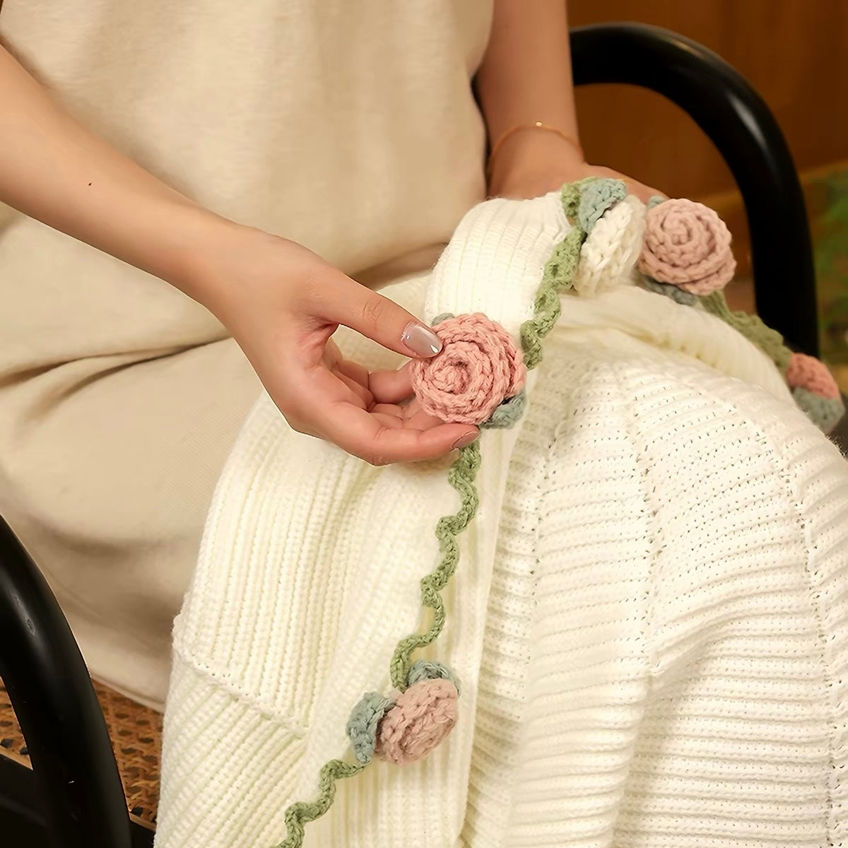 Premium Crochet Flower Bouquet Blanket Throw