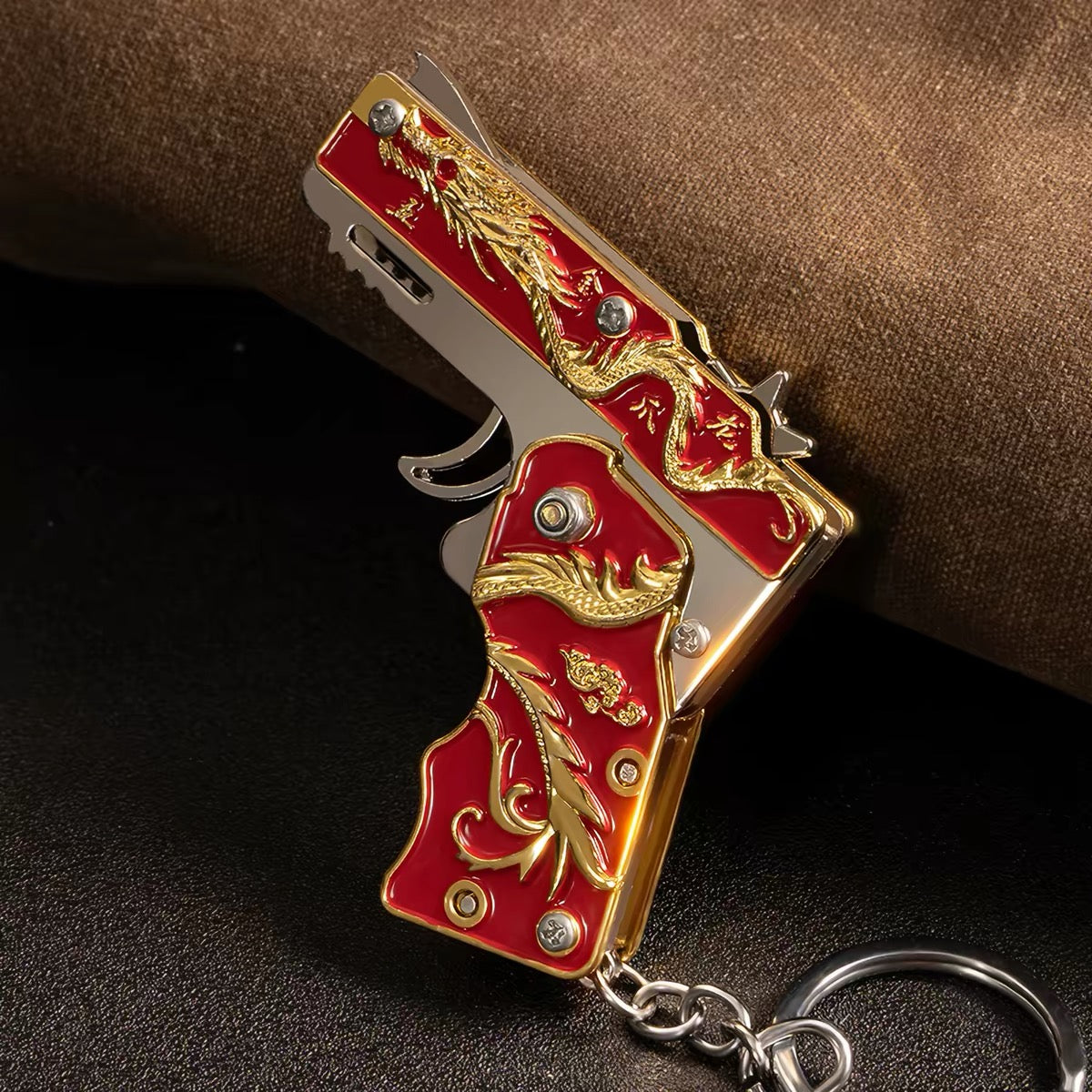 Foldable Mini Alloy Rubber Band Gun Toy Keychain