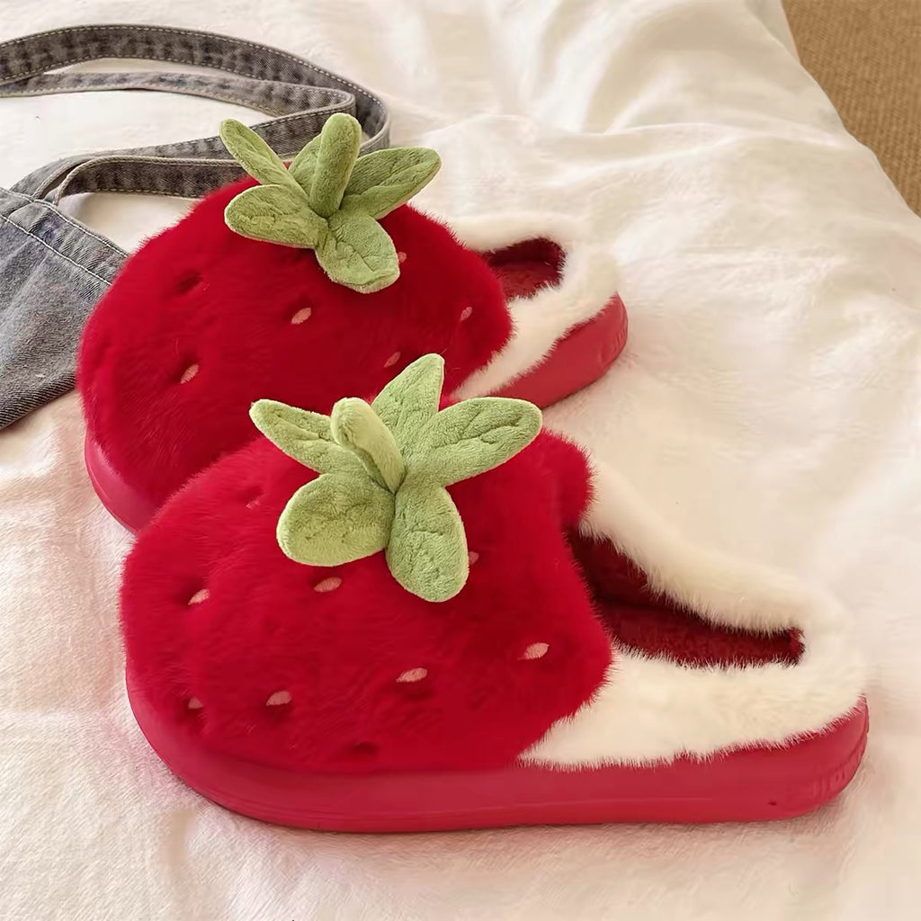 Strawberry Plush Slippers