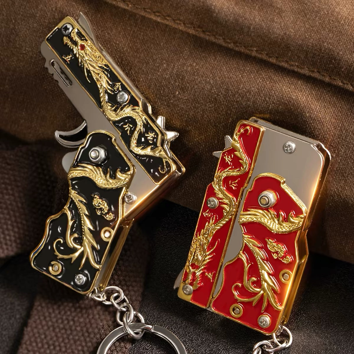Foldable Mini Alloy Rubber Band Gun Toy Keychain
