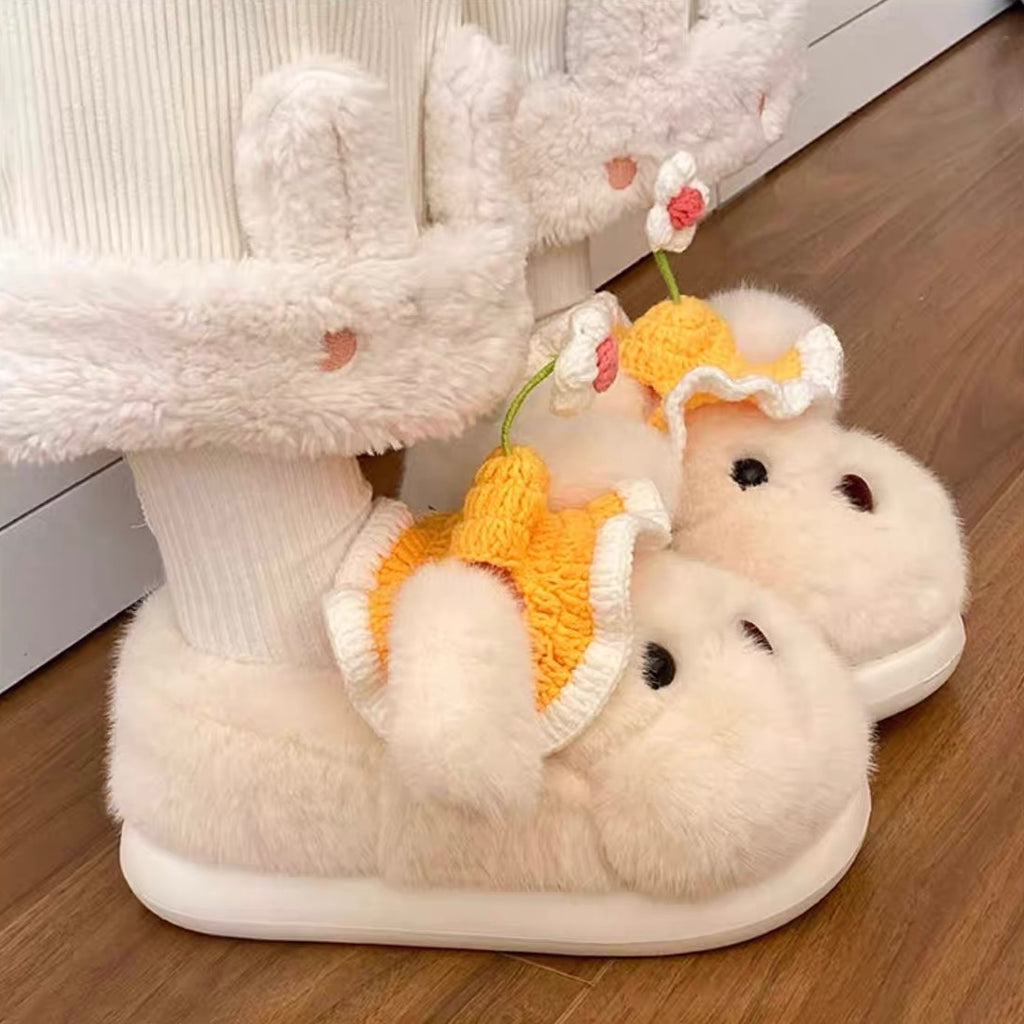 Daisy Puppy Plush Slippers