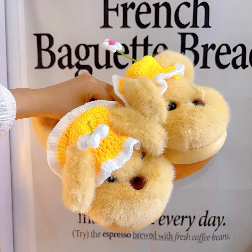 Daisy Puppy Plush Slippers