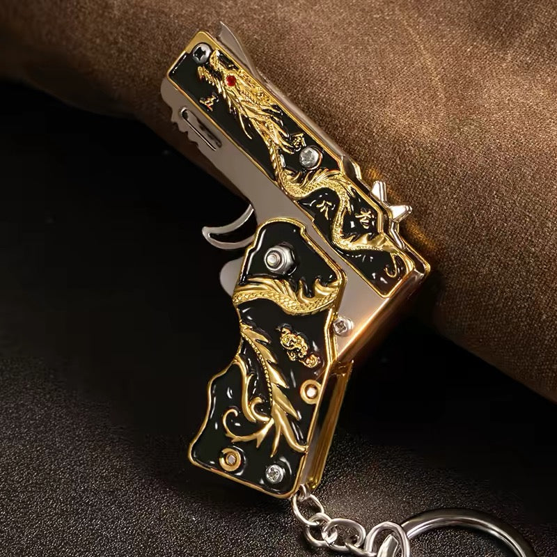 Foldable Mini Alloy Rubber Band Gun Toy Keychain